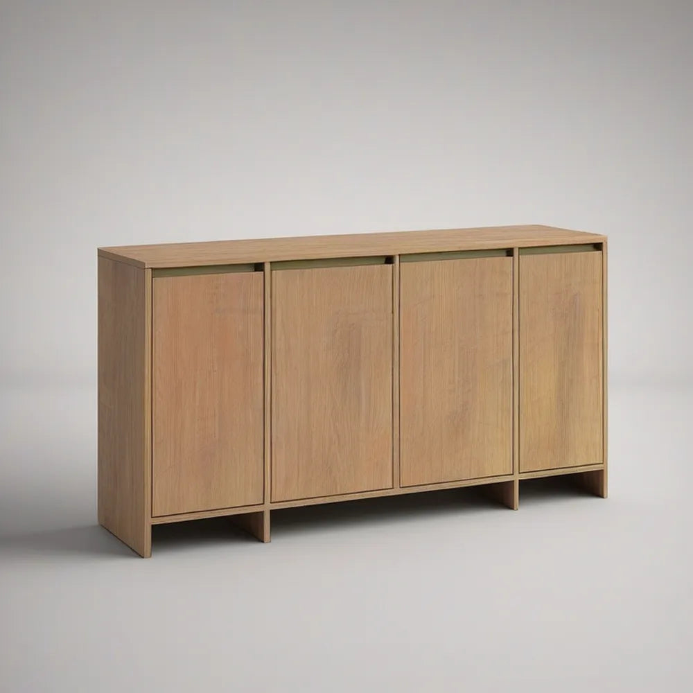 Kredens z 4 drzwiami, MDF w okleinie z naturalnego dębu, 160 x 40 x 85 cm, Naturalny dąb