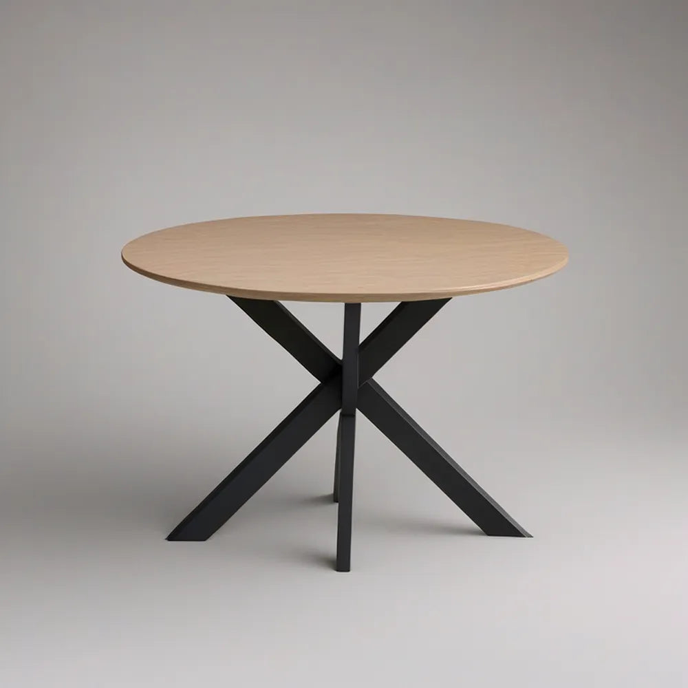 Okrągły stół do jadalni 100 × 75 cm z blatem MDF w jasnym dębie i czarną stalową podstawą
