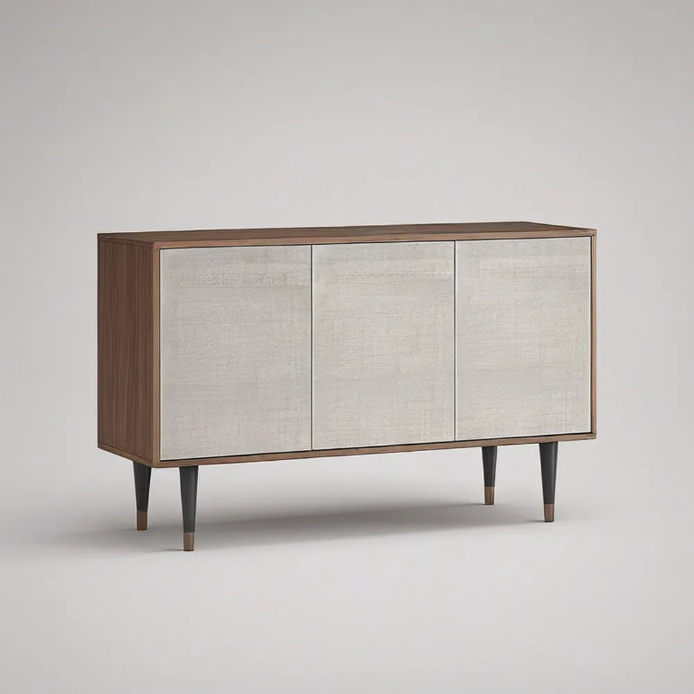 Kredens trzydrzwiowy 160 x 45 x 85 cm z MDF, orzechowy brąz, jasny beż i czarny