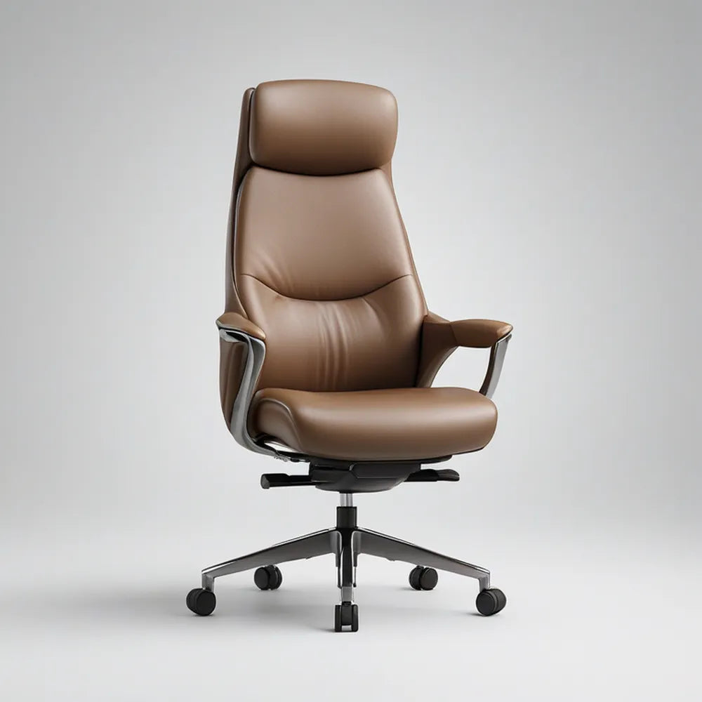 Brązowy fotel biurowy obrotowy z ekoskóry PU, 66 x 68 x 118–128 cm