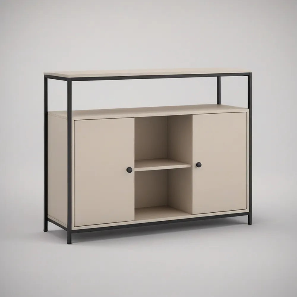 Kredens industrialny z 2 drzwiami i półkami 100 × 40 × 110 cm Beżowy/Czarny
