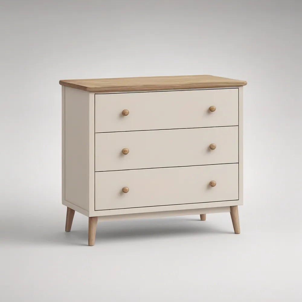 Komoda z 3 szufladami, MDF i lite drewno sosnowe, kremowa, 80 x 40 x 78 cm